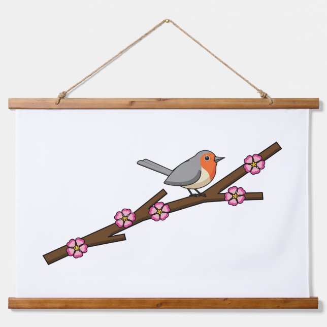 Tapisserie Suspendue Robin sur Sakura (Devant)