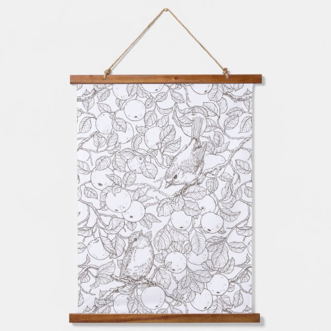 Tapisserie Suspendue Robins in the apple tree/umber and white (Recto)