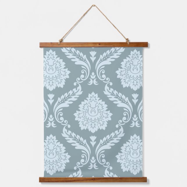 Tapisserie Suspendue Rococo Damassé Grand Motif Œuf de Canard Bleu+Turq (Recto)
