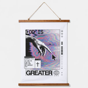 Tapisserie Suspendue Romans 8:31 Cyberpunk Main de Dieu Glitch Art