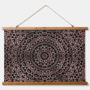 Tapisserie Suspendue Rose Gold Noir Mandala Trippy Psychedelic Hippie