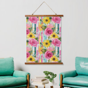 Tapisserie Suspendue Rose rose soleil sarcelle été floral