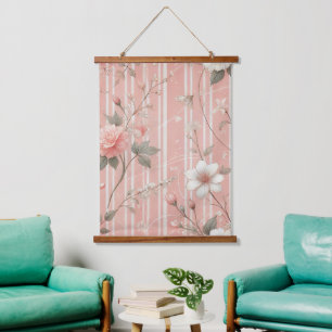 Tapisserie Suspendue Rose rose vintage sur Arrière - plan rose rayé