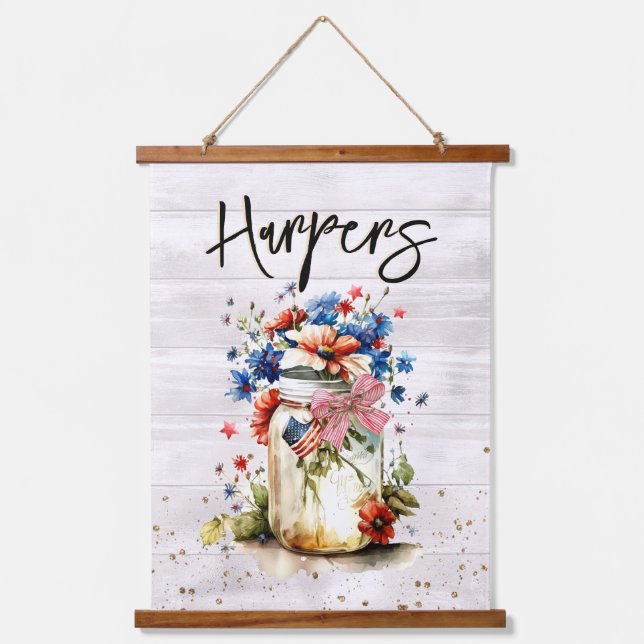 Tapisserie Suspendue Rouge blanc et bleu Nom de famille (Recto)