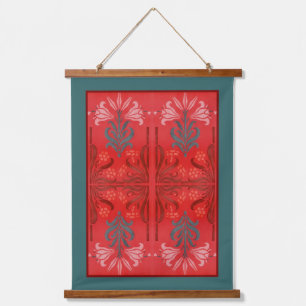 Tapisserie Suspendue Rouge Et Vert Lily Floral Stencil Art Abstrait