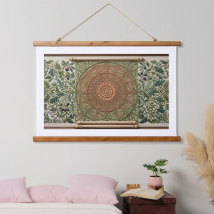 Tapisserie Suspendue Ruban de mur en lin botanique et mandala sculpté B