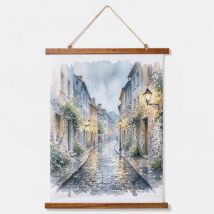 Tapisserie Suspendue Rue européenne en pavés de galets à jour de pluie 