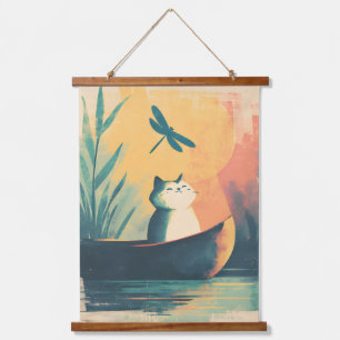 Tapisserie Suspendue Rustic Lake Vintage Cat Adventure