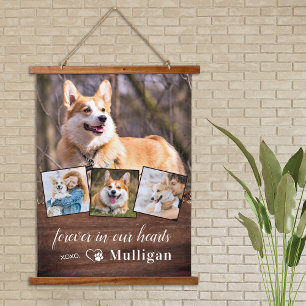 Tapisserie Suspendue Rustic Pet Dog Memorial Personnaliser 4 Photo Coll