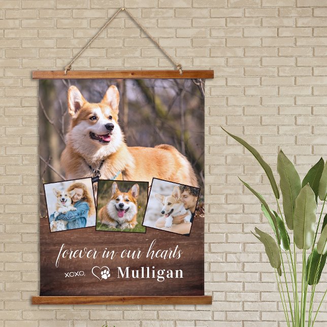 Tapisserie Suspendue Rustic Pet Dog Memorial Personnaliser 4 Photo Coll (Créateur téléchargé)