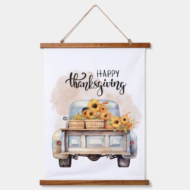 Tapisserie Suspendue Rustics Happy Thanksgiving Truck Pumpkin  (Recto)