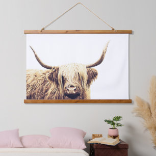 Tapisserie Suspendue Rustique Longhorn Highland Vache serrant la tapiss