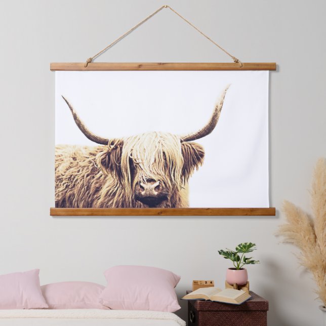 Tapisserie Suspendue Rustique Longhorn Highland Vache serrant la tapiss (Chambre à coucher)