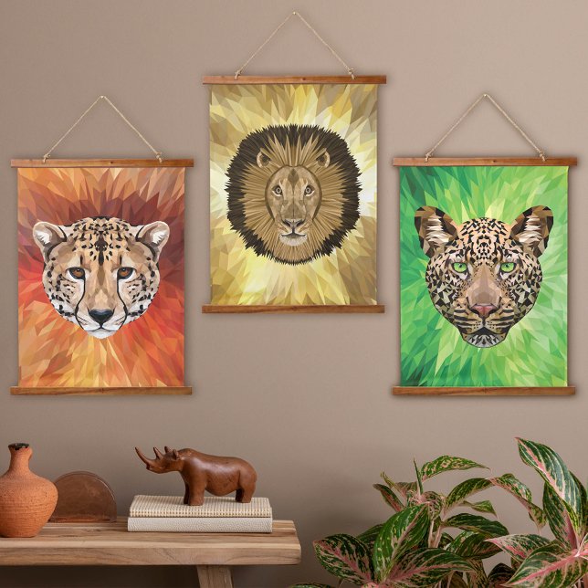Tapisserie Suspendue Safari Wild Cats Modern Abstract Polygonal Pop Art (Safari Wild Cats Modern Abstract Polygonal Pop Art Hanging Tapestry)