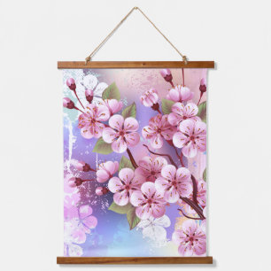 Tapisserie Suspendue Sakura rose sur la peinture Arrière - plan