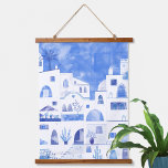 Tapisserie Suspendue Santorin<br><div class="desc">Aquarelle du magnifique village d'Oia sur l'île grecque de Santorin en bleu et blanc. Art original de Nic Squirrell.</div>