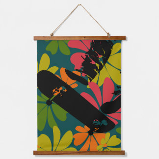 Tapisserie Suspendue Saut de skateboard 60s Floral sarcelle brillant