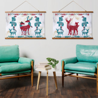 Tapisserie Suspendue Scandia Art moderne Nordic Reindeer Couple Wall Ar