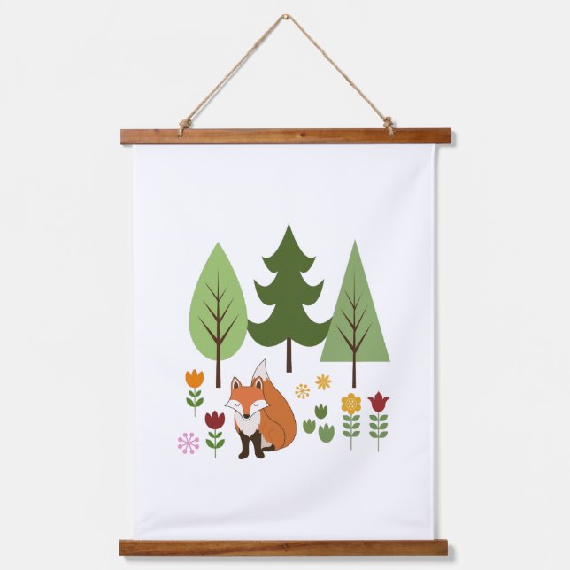 Tapisserie Suspendue Scandinavian Style Fox Flowers Trees Illustration (Recto)