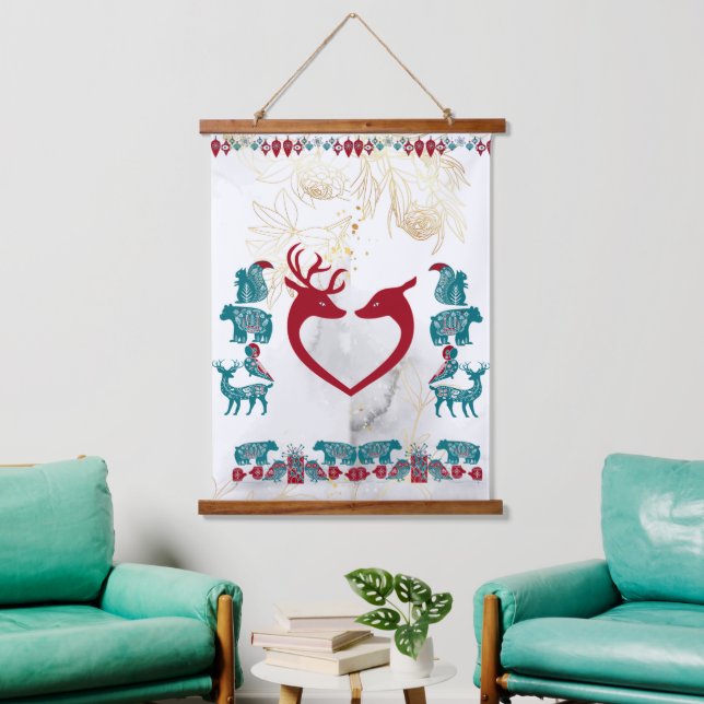 Tapisserie Suspendue Scandinavie Folk Art Animaux Nordic Reindeer Wall (Salon)