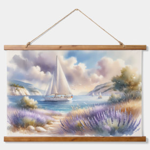Tapisserie Suspendue Scène aquarelle de voilier sur la Côte de Lavande