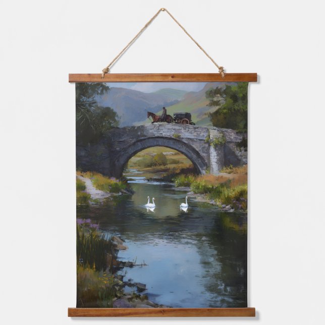 Tapisserie Suspendue Scene of horse carriage on a bridge over stream (Recto)