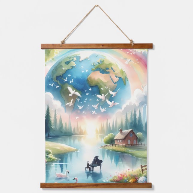 Tapisserie Suspendue Scène Whimsical Rainbow Earth Imaginaire (Recto)