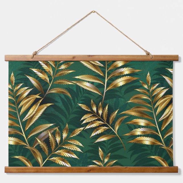 Tapisserie Suspendue Seamless pattern with golden ferns (Devant)