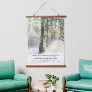 Tapisserie Suspendue Sentier tranquille de la forêt aquarelle texte fac