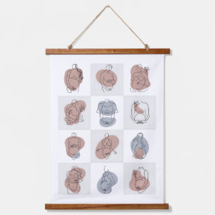 Tapisserie Suspendue Serene Motherhood Line Art - Abstrait Baby Bump