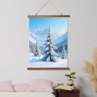 Tapisserie Suspendue Serene Snowy Mountain Landscape & Winter Pine Tree