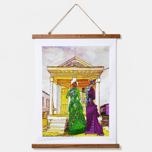 Tapisserie Suspendue Shotgun House Sisters – New Orleans Watercolor  (Recto)