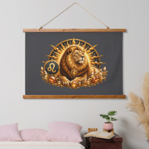 Tapisserie Suspendue Signe du zodiaque Lion en or avec pierres précieus