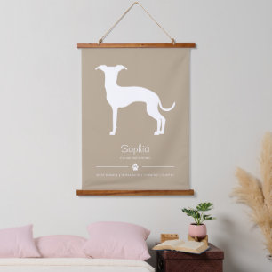 Tapisserie Suspendue Silhouette de Greyhound Italien Blanc sur Fond Bei