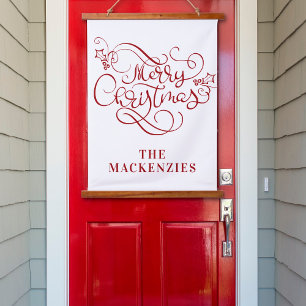 Tapisserie Suspendue Simple élégant Joyeux Nom de Noël Rouge Blanc