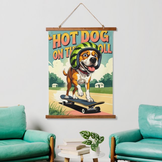 Tapisserie Suspendue Skateboarding Dog Summer Funny Retro Beach  (Salon)