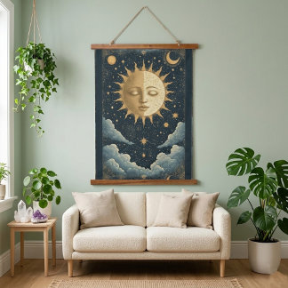 Tapisserie Suspendue Soleil Majestueux Étoile Céleste Art Mystique Spir