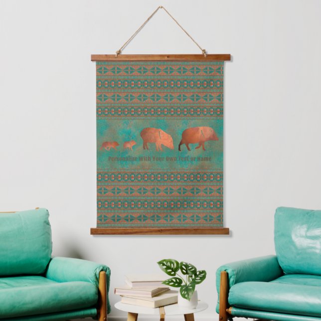 Tapisserie Suspendue Southwest Javelina Family Cuivre Turquoise Personn (Salon)