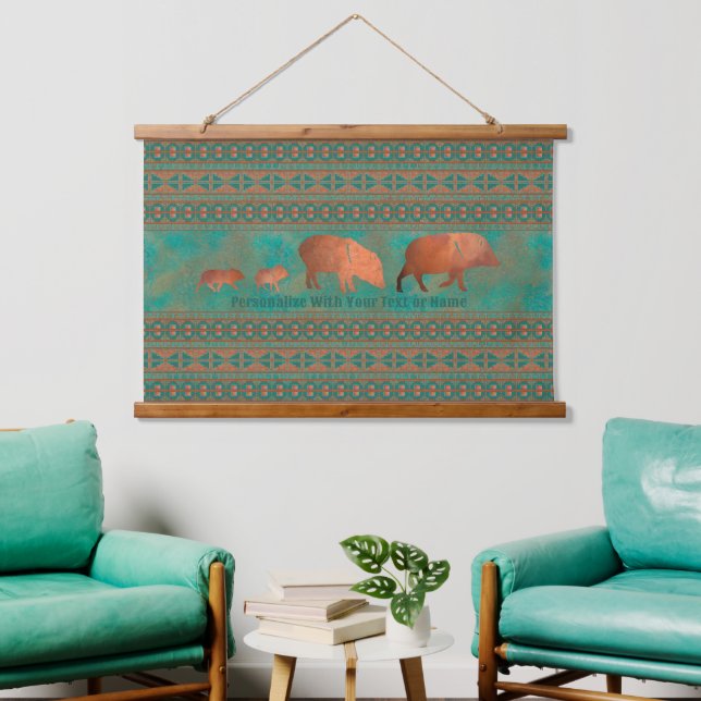 Tapisserie Suspendue Southwest Javelina Family Cuivre Turquoise Personn (Salon)