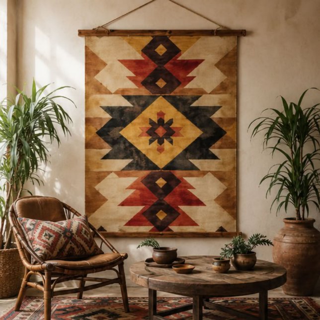 Tapisserie Suspendue Southwestern Geometric Aztec Pattern Rust Red Gold (Créateur téléchargé)