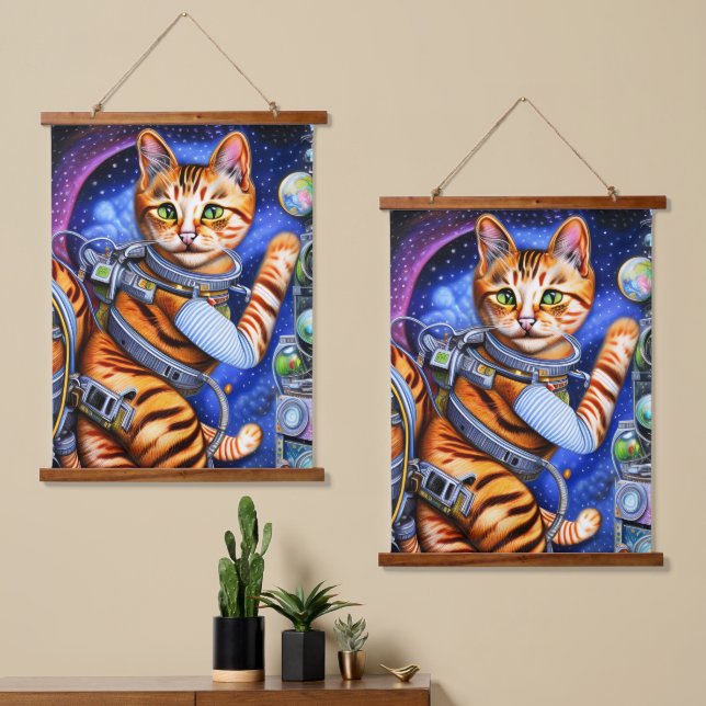 Tapisserie Suspendue Starry Night Rétro Astronaut Chat (Asymétrique)