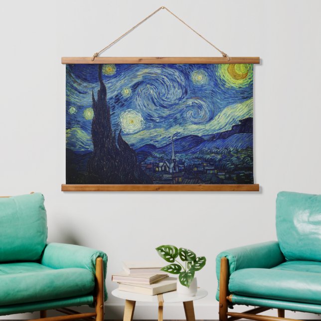Tapisserie Suspendue Starry Night Tapestry en bois par Vincent Van Gogh (Salon)