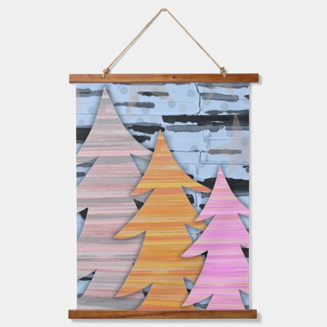 Tapisserie Suspendue Striped Trees Winter Landscape Scene  (Recto)