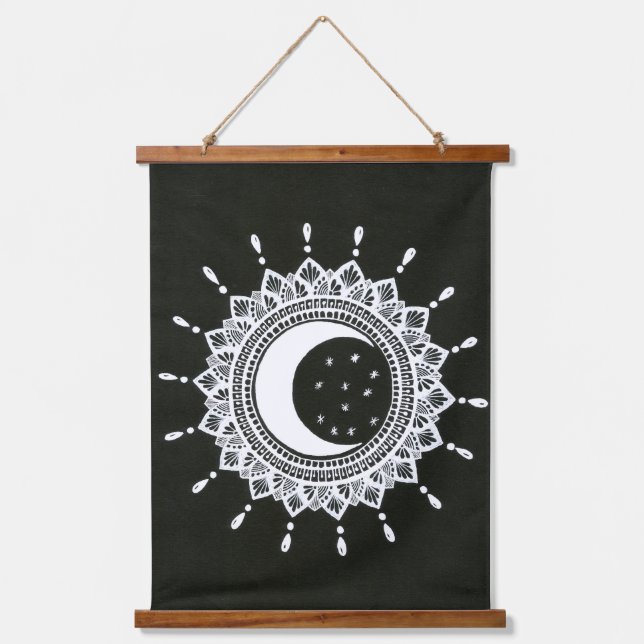 Tapisserie Suspendue Style Boho Sun & Moon mandala art (Recto)
