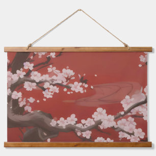 Tapisserie Suspendue Style japonais Arte cerise blanche Fleur rouge