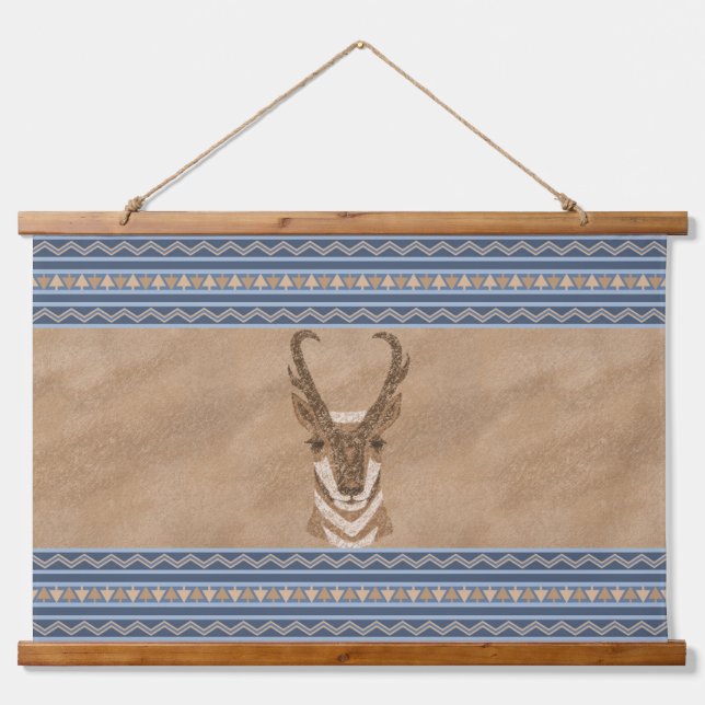 Tapisserie Suspendue Sud-ouest Pronghorn Antelope Head Blue Borders (Devant)