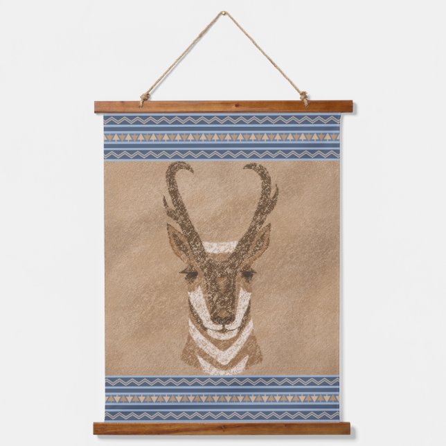 Tapisserie Suspendue Sud-ouest Pronghorn Antelope Head Blue Borders (Recto)