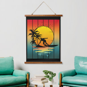 Tapisserie Suspendue Surf de coucher de soleil vintage surfeur océan