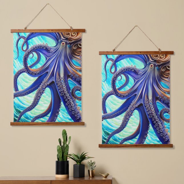 Tapisserie Suspendue Surreal Octopus Blue Ocean Wave Impressionnisme (Asymétrique)