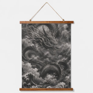 Tapisserie Suspendue Suspension murale de dragon japonais de luxe noir 